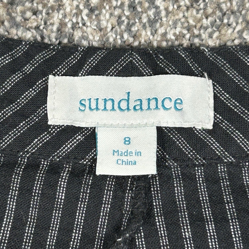 Sundance Black White Striped Linen Blend Side Button Pants Womens 8 Casual Work - Picture 5 of 11